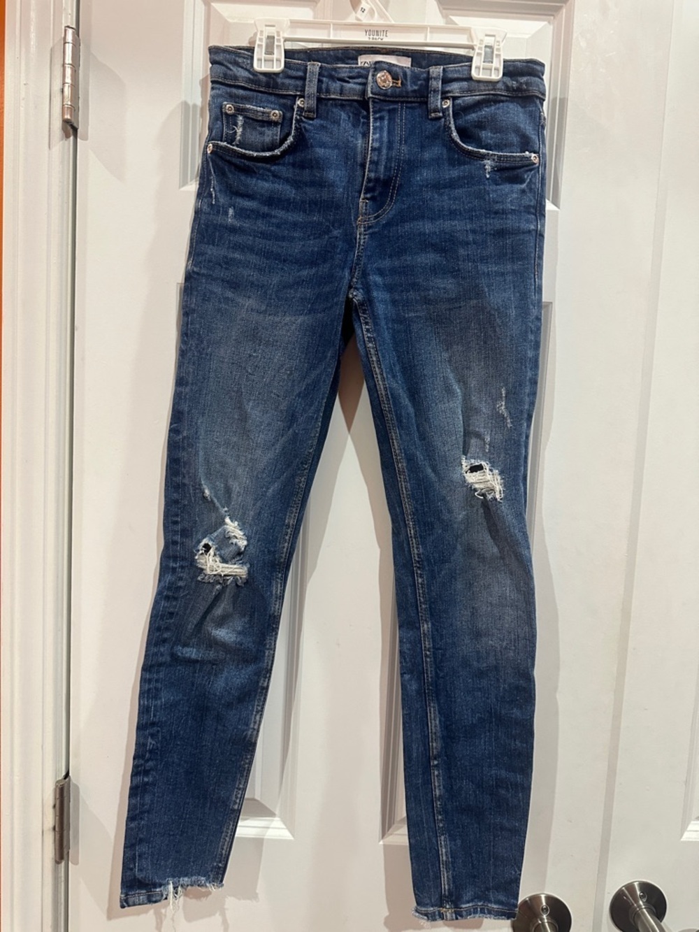 Zara Dark Blue Distressed Skinny Jeans size 4 - Picture 1 of 8